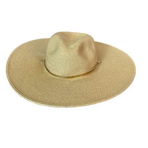 BCBGeneration Wide-Brim Straw Sun Hat in Natural with a Light Gold Band